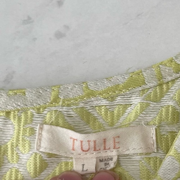 Tulle Yellow White Textured Print Mini Cap Sleeve Dress Size Large - Picture 5 of 6